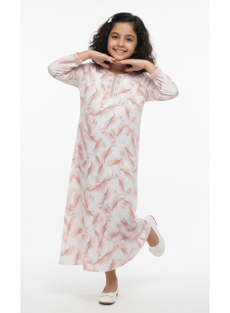 HANA & SARA Girls Arabic Digital Print Jalabiya – Pastel Floral Festive Viscose Blended Comfort Dress - Image 3